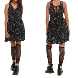 Musical print black mini skater dress